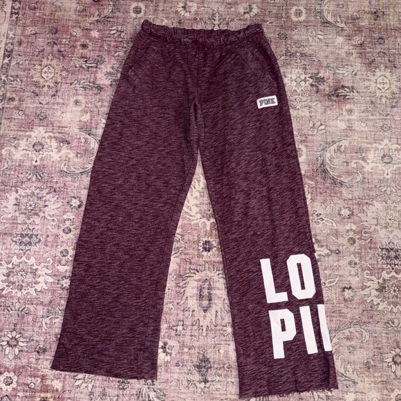 PINK Victoria's Secret Pants - Victoria's Secret PINK Wide Leg Distressed Hem Sweatpants Marled Burgundy XS